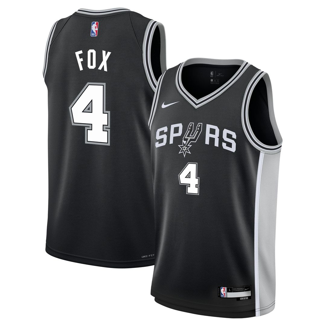 San Antonio Spurs De'Aaron Fox Nike Youth Swingman Jersey - Icon Edition - Black Team Jersey Sports Fan Apparel