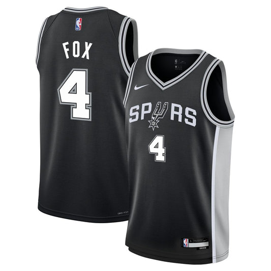 San Antonio Spurs De'Aaron Fox Nike Youth Swingman Jersey - Icon Edition - Black Team Jersey Sports Fan Apparel