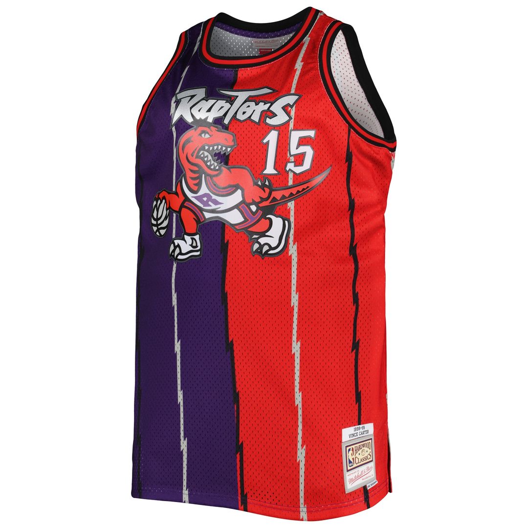 Toronto Raptors Vince Carter Mitchell & Ness Big & Tall Hardwood Classics 1998/99 Split Swingman Jersey - Purple/Red Team Jersey Sports Fan Apparel