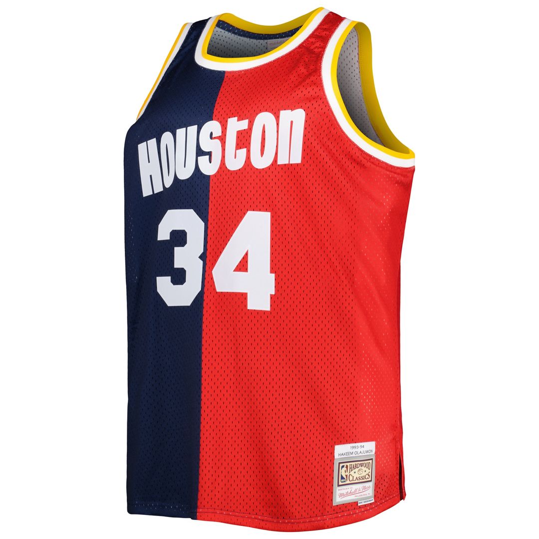 Houston Rockets Hakeem Olajuwon Mitchell & Ness Big & Tall Hardwood Classics 1993/94 Split Swingman Jersey - Navy/Red Team Jersey Sports Fan Apparel