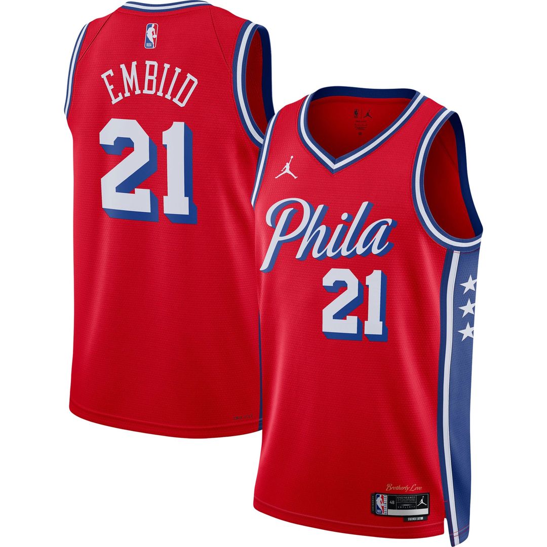 Philadelphia 76ers Joel Embiid Jordan Brand Unisex Swingman Jersey - Statement Edition - Red Team Jersey Sports Fan Apparel