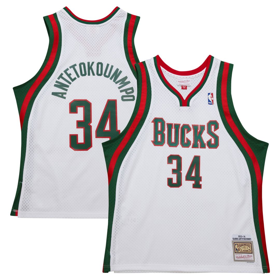 Milwaukee Bucks Giannis Antetokounmpo Mitchell & Ness 2013/14 Hardwood Classics Swingman Jersey - White Team Jersey Sports Fan Apparel
