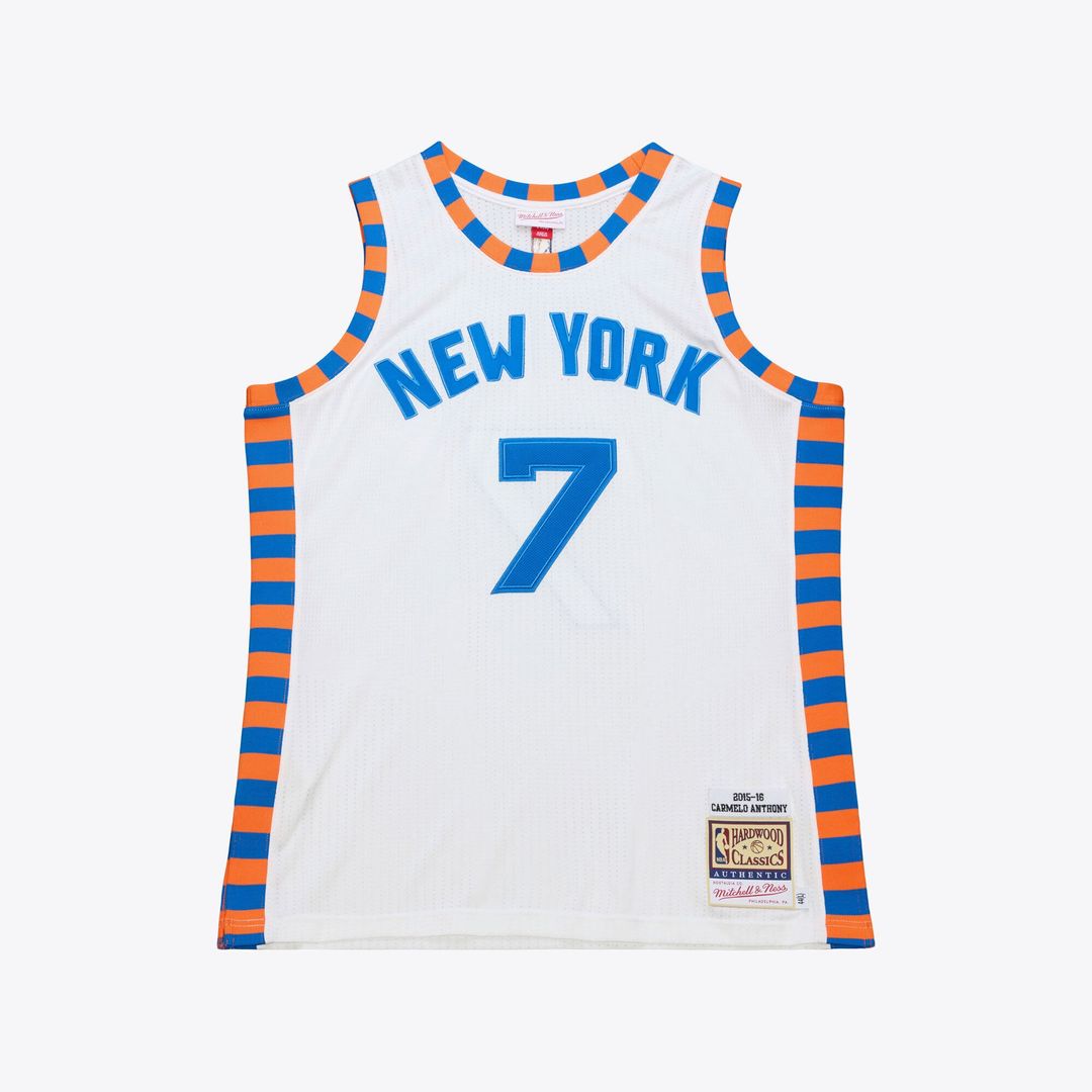 New York Knicks Carmelo Anthony Mitchell & Ness 2015 - 16 Hardwood Classics Authentic Jersey - White Team Jersey Sports Fan Apparel