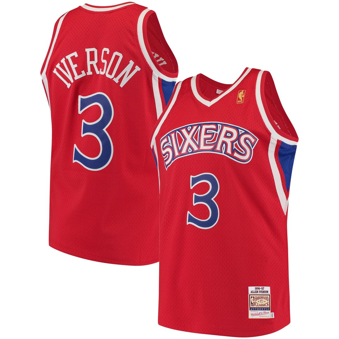 Philadelphia 76ers Allen Iverson Mitchell & Ness 1996/97 Hardwood Classics Authentic Jersey - Red Team Jersey Sports Fan Apparel
