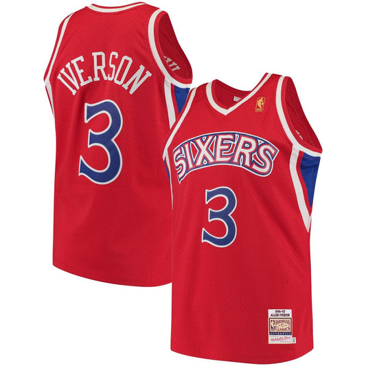 Philadelphia 76ers Allen Iverson Mitchell & Ness 1996/97 Hardwood Classics Authentic Jersey - Red Team Jersey Sports Fan Apparel