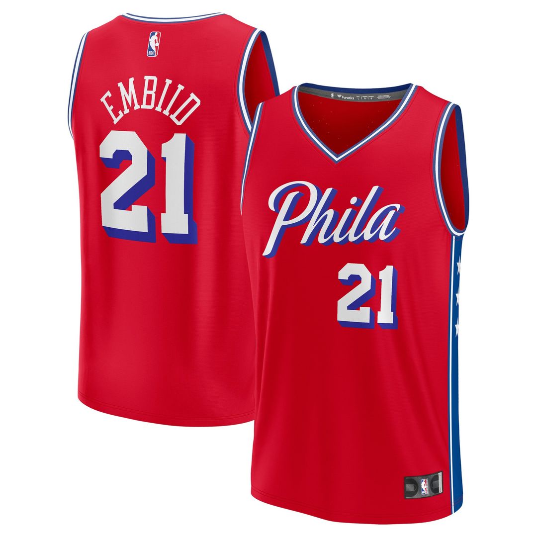 Philadelphia 76ers Joel Embiid Fanatics Fast Break Replica Player Jersey - Statement Edition - Red Team Jersey Sports Fan Apparel