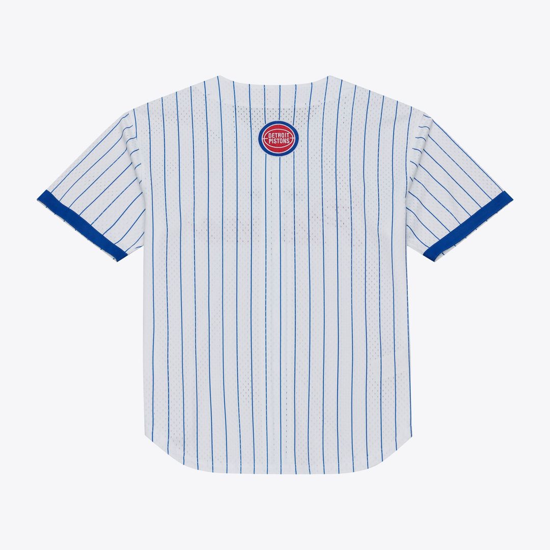 Detroit Pistons Mitchell & Ness Head Coach Pinstripe Mesh Full - Button Baseball Jersey - White Team Jersey Sports Fan Apparel