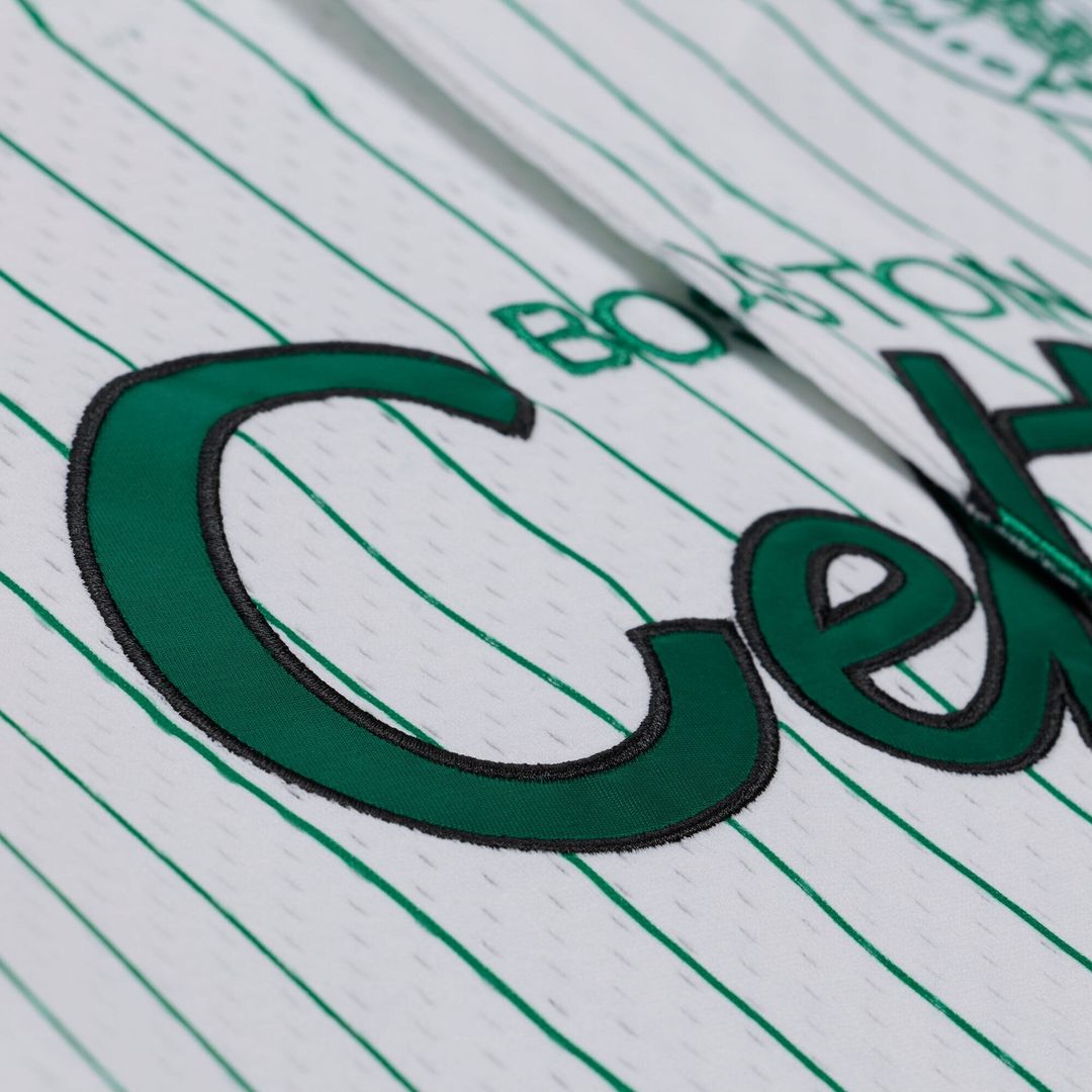 Boston Celtics Mitchell & Ness Head Coach Pinstripe Mesh Full - Button Baseball Jersey - White Team Jersey Sports Fan Apparel