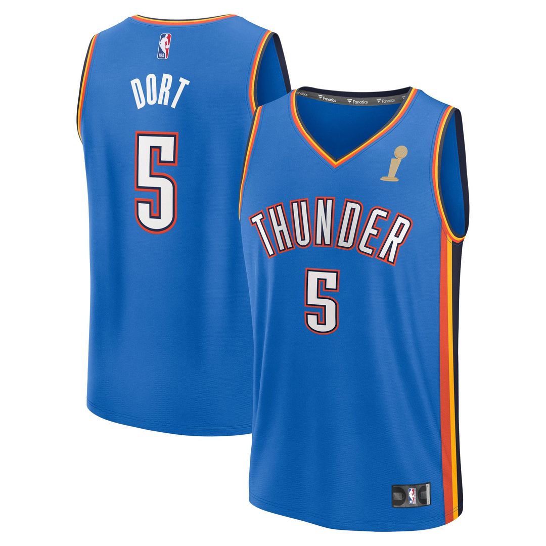 Oklahoma City Thunder Luguentz Dort Fanatics Youth 2025 NBA Finals Champions Fast Break Replica Player Jersey - Blue - Icon Edition Team Jersey Sports
