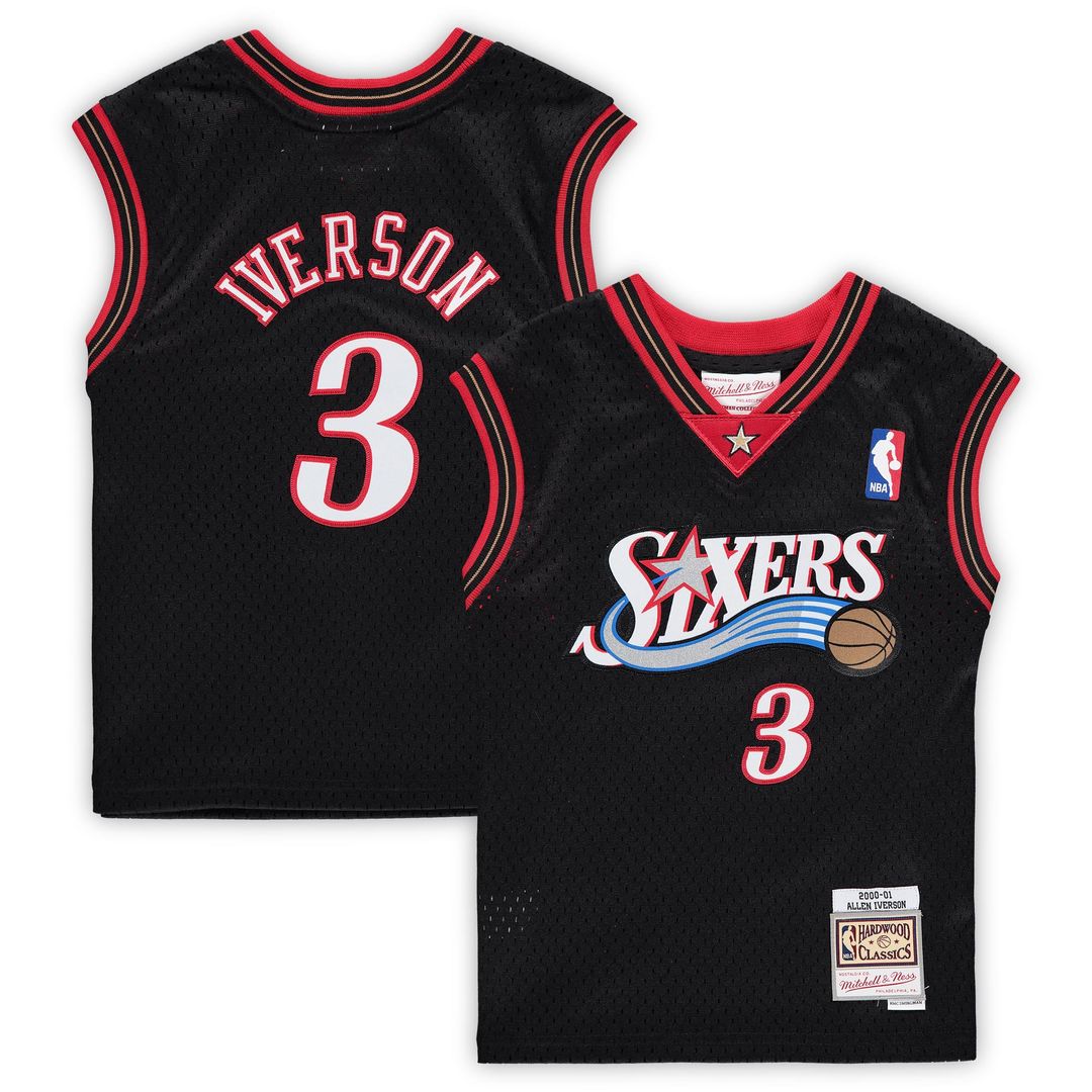 Philadelphia 76ers Allen Iverson Mitchell & Ness Preschool 2000 - 2001 Hardwood Classics Throwback Team Jersey - Black Team Jersey Sports Fan Apparel