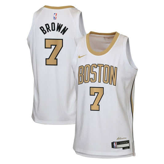 Boston Celtics Jaylen Brown Nike Youth 2025/26 City Edition Swingman Jersey - White Team Jersey Sports Fan Apparel