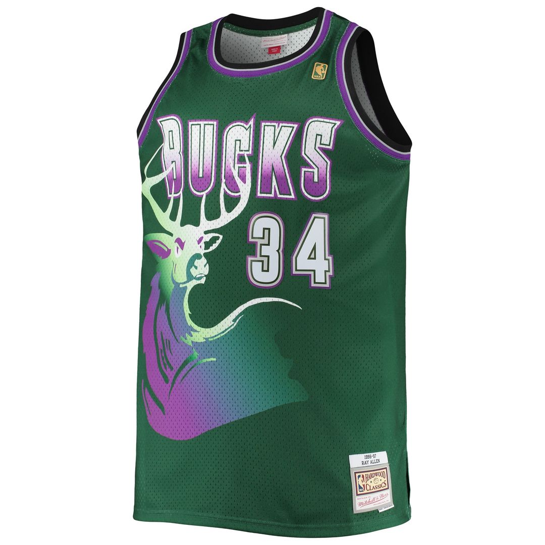 Milwaukee Bucks Ray Allen Mitchell & Ness Big & Tall 1996/97 Hardwood Classics Swingman Jersey - Hunter Green Team Jersey Sports Fan Apparel