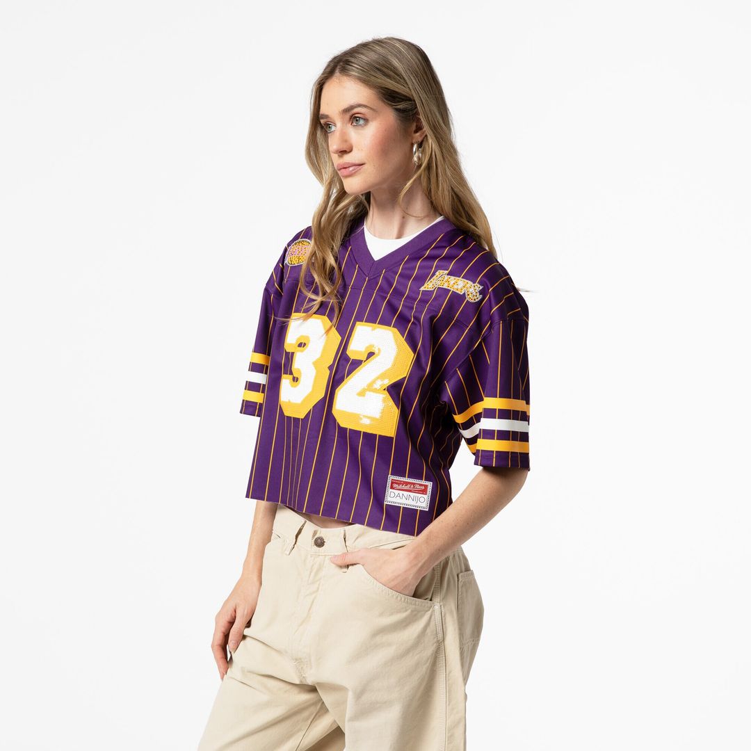 Los Angeles Lakers Magic Johnson Mitchell & Ness x DANNIJO Women's Cropped Football Fashion Jersey - Purple Team Jersey Sports Fan Apparel