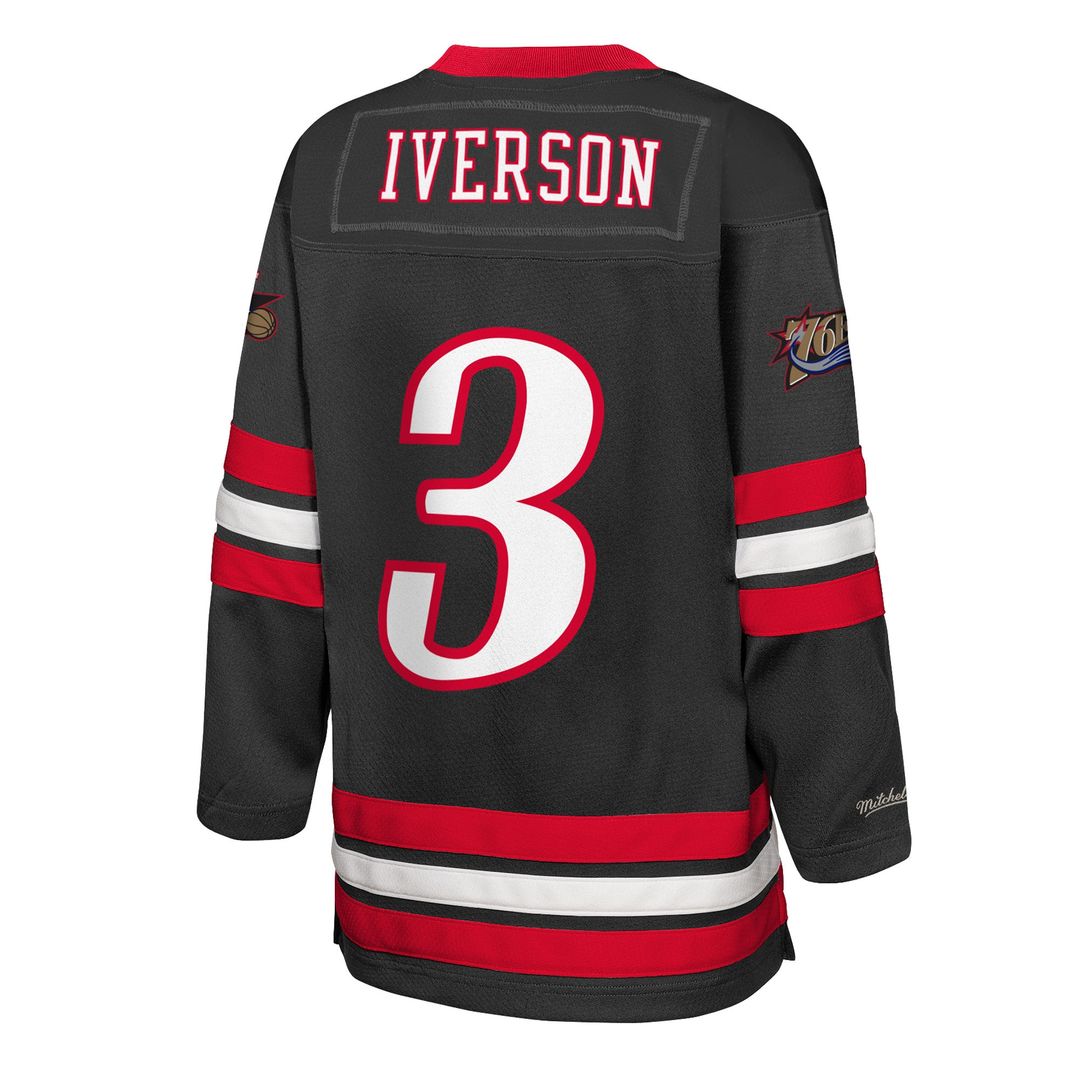 Philadelphia 76ers Allen Iverson Mitchell & Ness Youth Maxxed Out 2.0 Fashion Hockey Jersey - Black Team Jersey Sports Fan Apparel