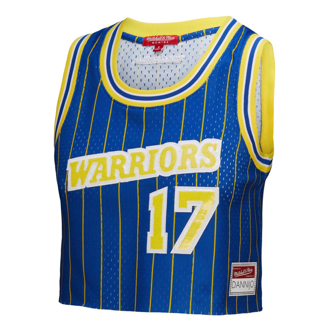 Golden State Warriors Chris Mullin Mitchell & Ness x DANNIJO Women's Fashion Cropped Basketball Jersey - Royal Team Jersey Sports Fan Apparel