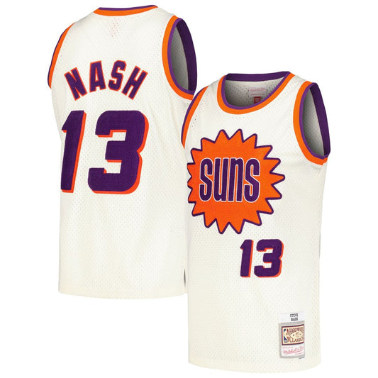 Phoenix Suns Steve Nash Mitchell & Ness Chainstitch Swingman Jersey - Cream Team Jersey Sports Fan Apparel