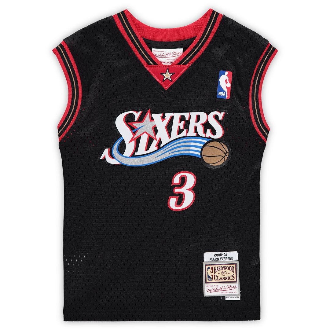 Philadelphia 76ers Allen Iverson Mitchell & Ness Preschool 2000 - 2001 Hardwood Classics Throwback Team Jersey - Black Team Jersey Sports Fan Apparel