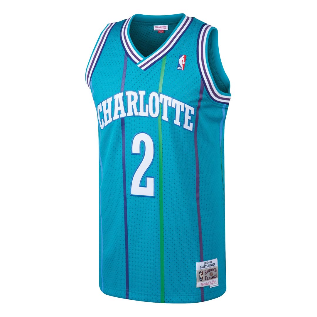 Charlotte Hornets Larry Johnson Mitchell & Ness 1992/93 Hardwood Classics Swingman Jersey - Teal Team Jersey Sports Fan Apparel