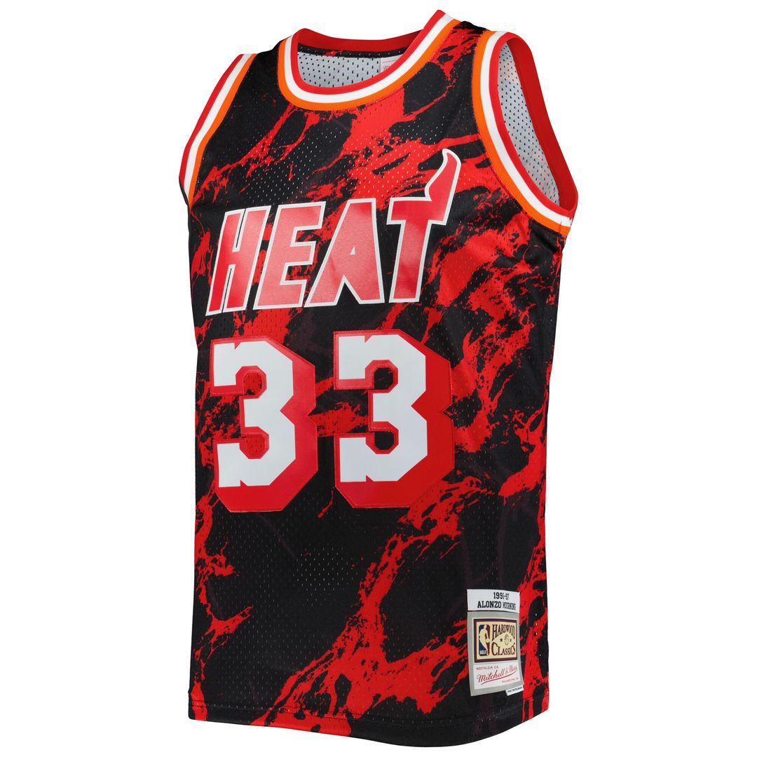 Miami Heat Alonzo Mourning Mitchell & Ness 1996/97 Hardwood Classics Marble Swingman Jersey - Black Team Jersey Sports Fan Apparel