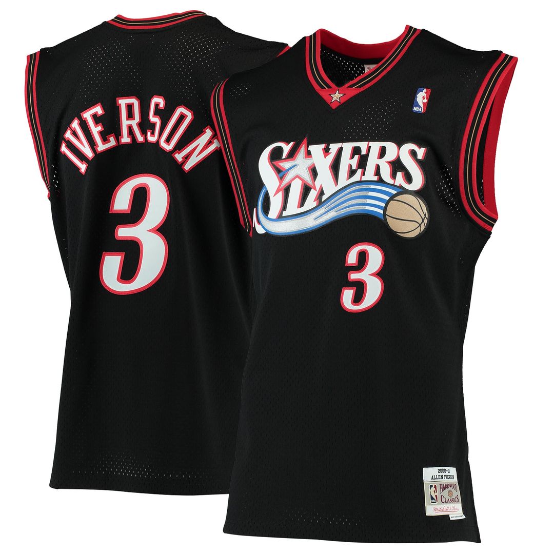 Philadelphia 76ers Allen Iverson Mitchell & Ness 2000/01 Hardwood Classics Swingman Jersey - Black Team Jersey Sports Fan Apparel