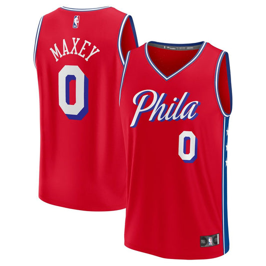 Philadelphia 76ers Tyrese Maxey Fanatics Fast Break Replica Player Jersey - Statement Edition - Red Team Jersey Sports Fan Apparel