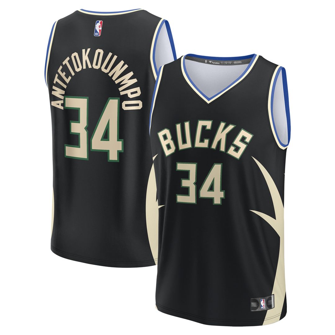 Milwaukee Bucks Giannis Antetokounmpo Fanatics Youth Fast Break Replica Player Jersey - Statement Edition - Black Team Jersey Sports Fan Apparel