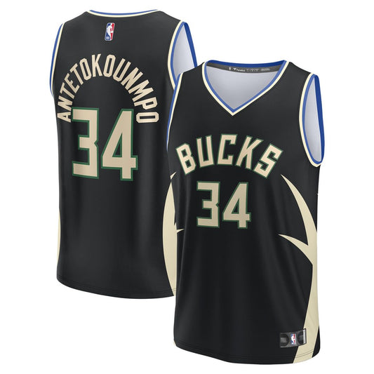 Milwaukee Bucks Giannis Antetokounmpo Fanatics Youth Fast Break Replica Player Jersey - Statement Edition - Black Team Jersey Sports Fan Apparel
