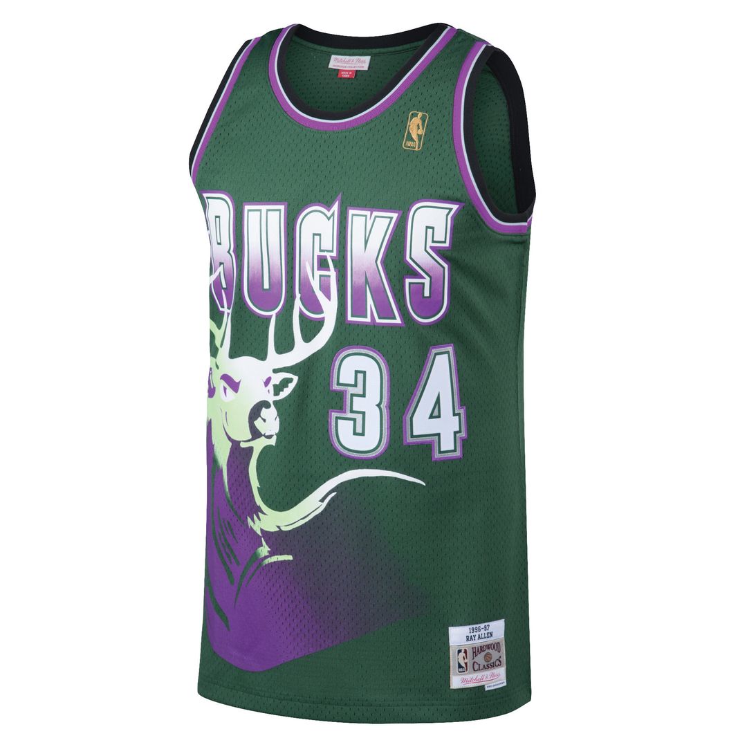 Milwaukee Bucks Ray Allen Mitchell & Ness 1996/97 Hardwood Classics Swingman Jersey - Kelly Green Team Jersey Sports Fan Apparel