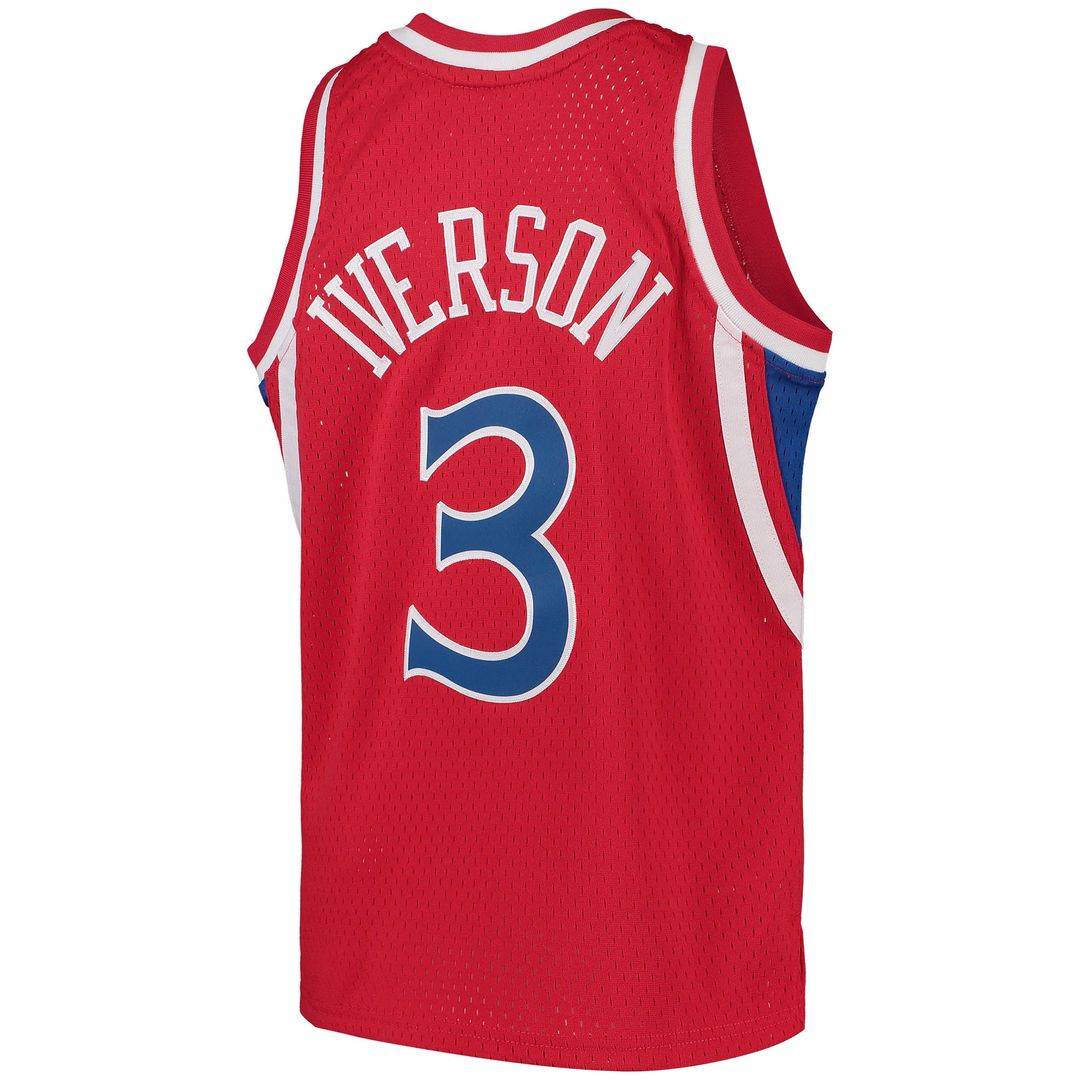 Philadelphia 76ers Allen Iverson Mitchell & Ness Youth 1996/97 Hardwood Classics Swingman Throwback Jersey - Red Team Jersey Sports Fan Apparel