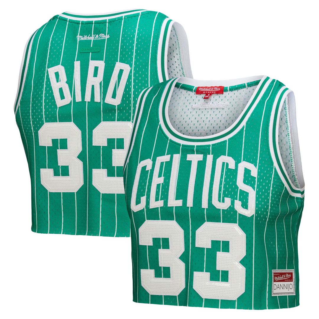 Boston Celtics Larry Bird Mitchell & Ness x DANNIJO Women's Fashion Cropped Basketball Jersey - Kelly Green Team Jersey Sports Fan Apparel