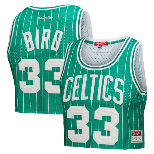 Boston Celtics Larry Bird Mitchell & Ness x DANNIJO Women's Fashion Cropped Basketball Jersey - Kelly Green Team Jersey Sports Fan Apparel