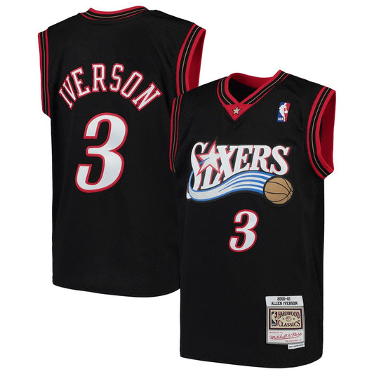 Philadelphia 76ers Allen Iverson Mitchell & Ness Youth Hardwood Classics Swingman Throwback Jersey - Black Team Jersey Sports Fan Apparel