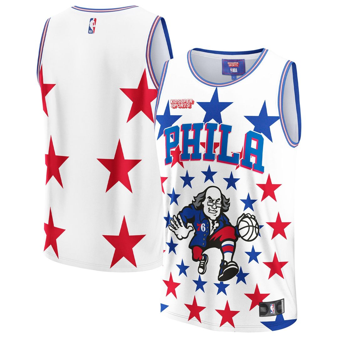 Philadelphia 76ers NBA & KidSuper Studios by Fanatics Unisex Hometown Jersey - White Team Jersey Sports Fan Apparel