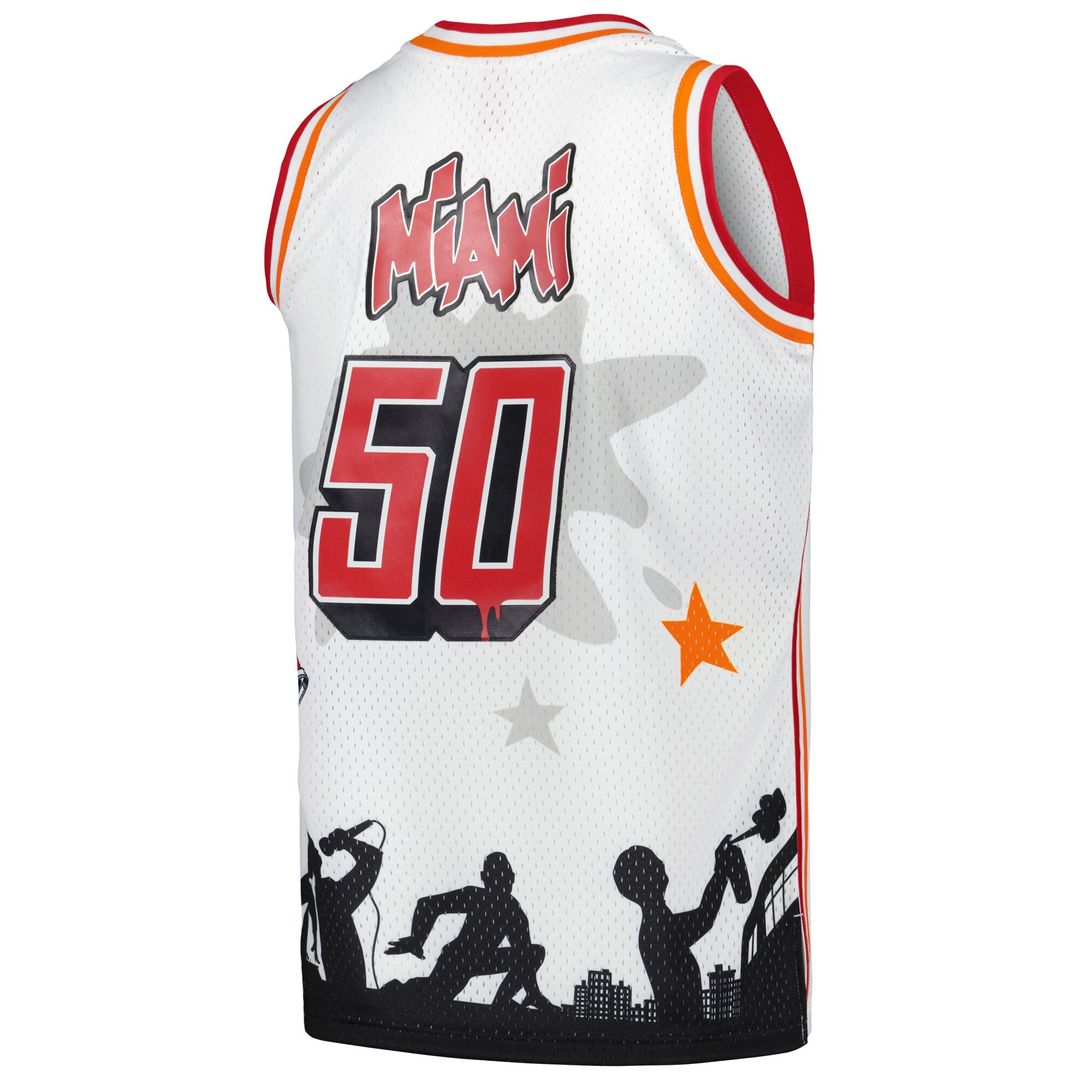Miami Heat Mitchell & Ness x Tats Cru Hardwood Classics Fashion Jersey - White Team Jersey Sports Fan Apparel