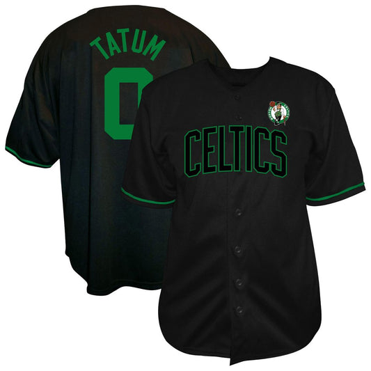 Boston Celtics Jayson Tatum Profile Big & Tall Name & Number Button - Up Jersey - Black Team Jersey Sports Fan Apparel