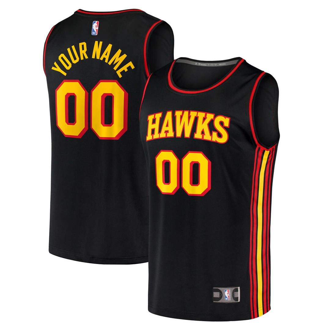 Atlanta Hawks Fanatics Youth Fast Break Replica Custom Jersey - Statement Edition - Black Team Jersey Sports Fan Apparel